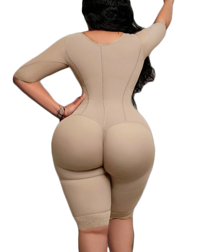 Compresión de brazo de soporte de cuerpo completo con sujetador incorporado media manga media pierna body