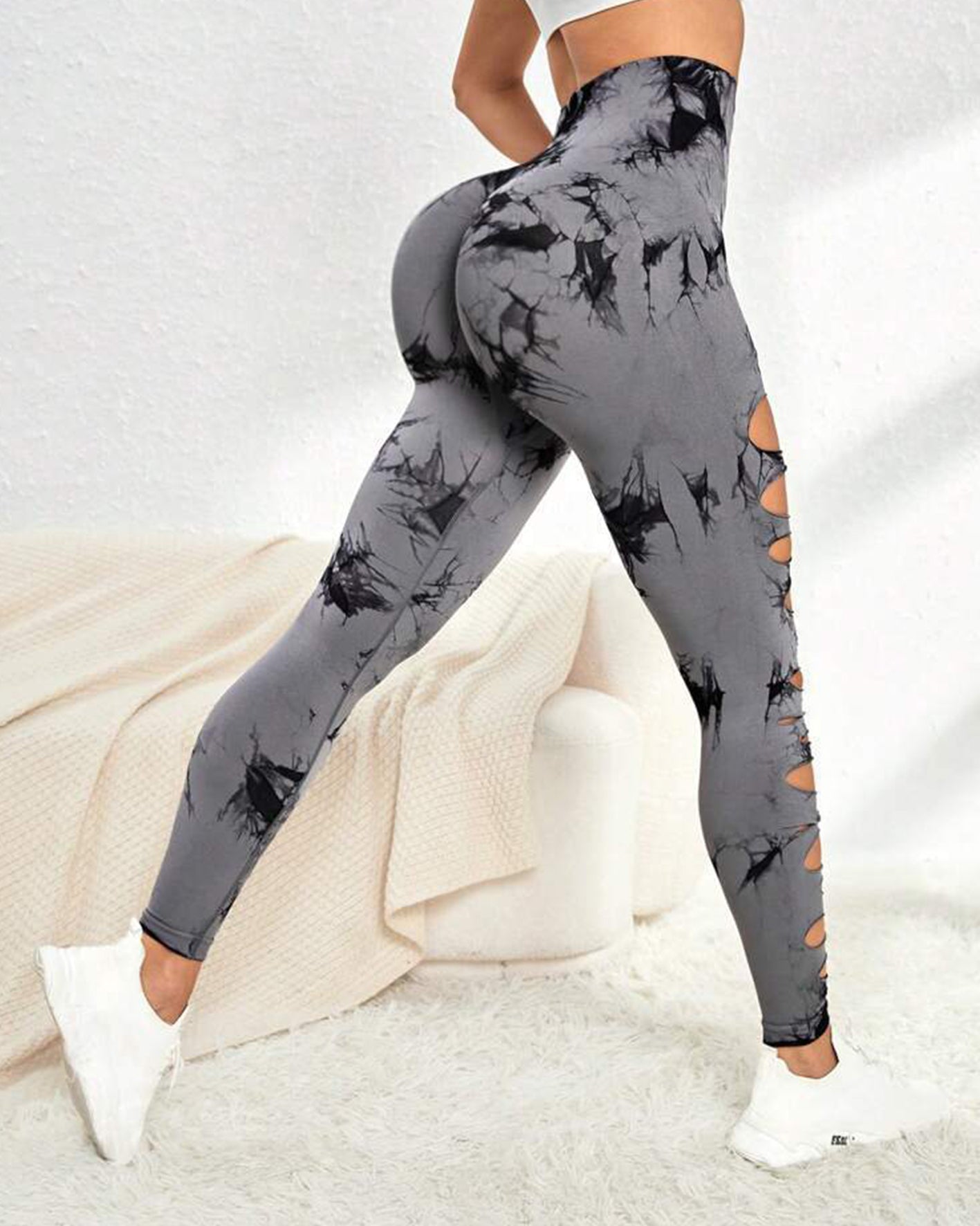 Pantalones de yoga con efecto tie-dye y cintura alta con abertura y levantamiento de cadera