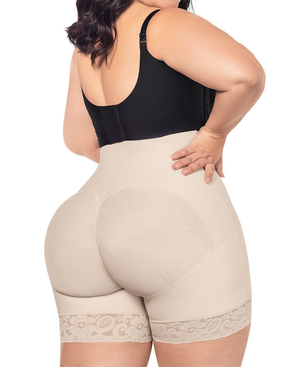 Pantalón corto moldeador de cintura alta con cremallera y realce de glúteos