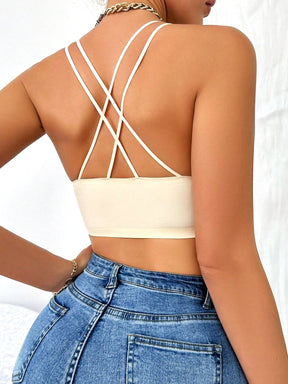 Sujetador acolchado inalámbrico de color sólido para mujer, sin costuras y sin espalda
