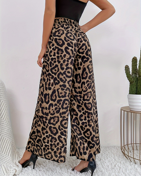 Pantalones anchos casuales con estampado de leopardo