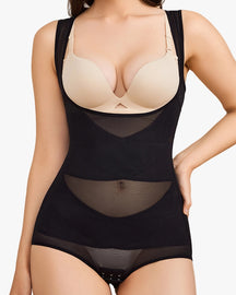 Body sexy de malla transparente que controla el abdomen
