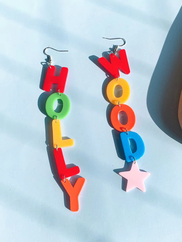 Pendientes coloridos de letras personalizadas de HOLLYWOOD