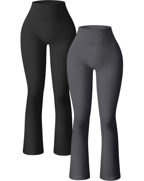 Pantalones de yoga acampanados elásticos de canalé (preventa)