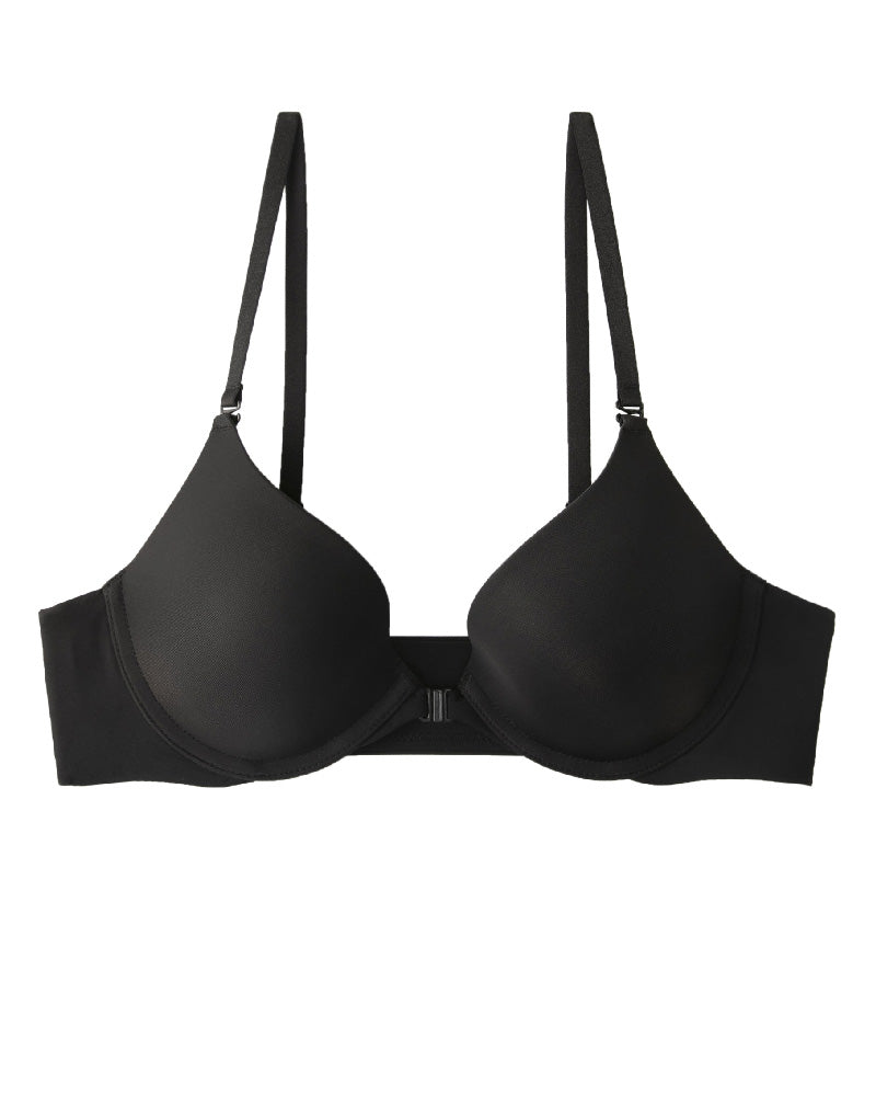 Sujetador push up con cierre frontal liso y tirantes extraíbles lisos para mujer