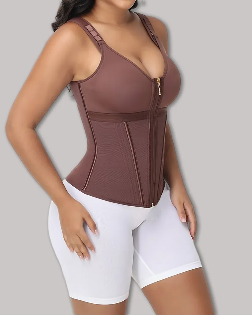 Chaleco de látex con corsé y sujetador