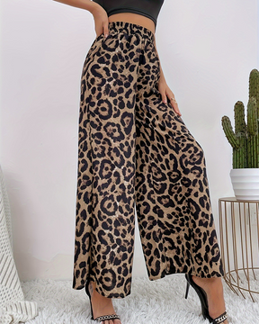 Pantalones anchos casuales con estampado de leopardo
