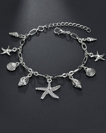 Tobillera clásica vintage con forma de estrella de mar y caracol