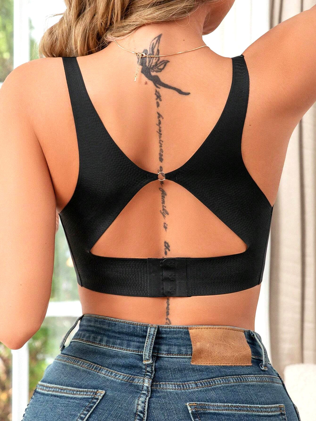 Sujetador sin espalda cómodo de color sólido para mujer con almohadillas extraíbles, soporte bajo y sin costuras