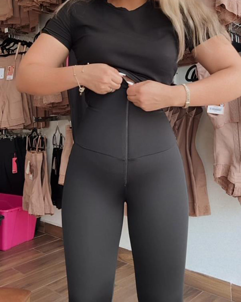 Leggings de cintura alta de doble capa con control de abdomen y realce de glúteos