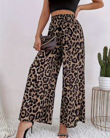 Pantalones anchos casuales con estampado de leopardo