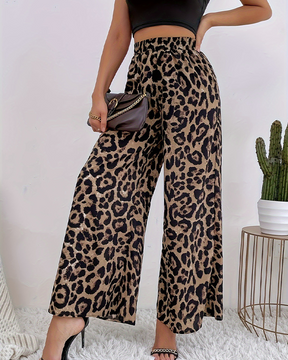 Pantalones anchos casuales con estampado de leopardo