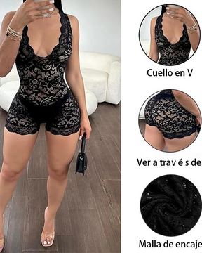 Body de encaje con escote en V