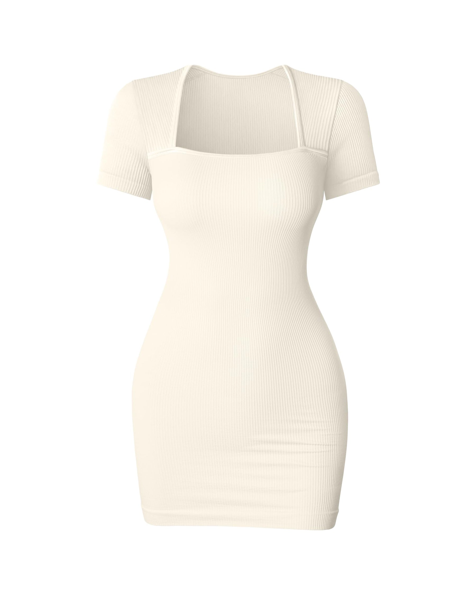 Minivestido sexy para mujer, cuello cuadrado, manga corta, elástico, bodycon