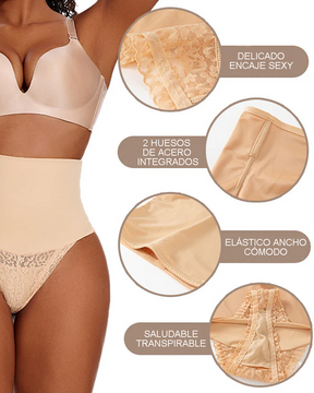 Pantalones de control de abdomen triangulares sin costuras de encaje