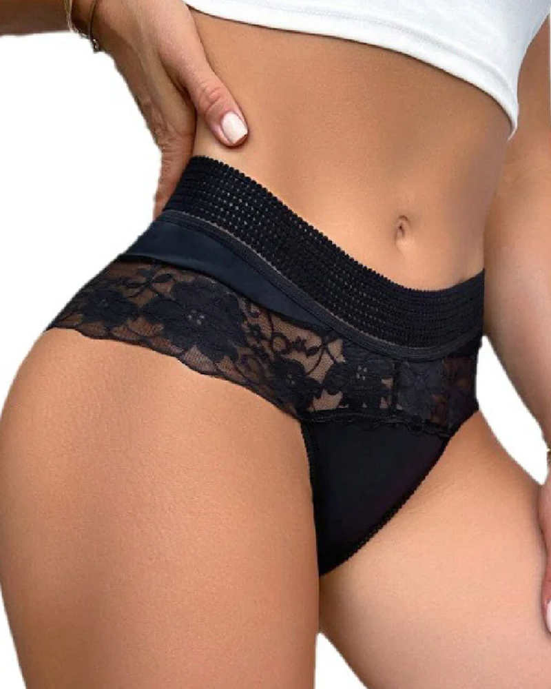 Braguitas de malla con encaje floral para mujer, ropa interior sexy de tiro medio con ribete festoneado