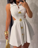 Vestido sin mangas con botones metálicos y cuello en V para mujer