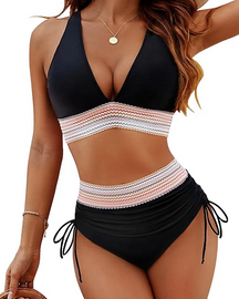 Conjuntos de bikini de cintura alta con control de abdomen y cordón ajustable