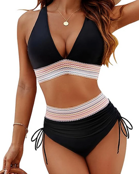 Conjuntos de bikini de cintura alta con control de abdomen y cordón ajustable