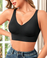 Sujetador sin espalda cómodo de color sólido para mujer con almohadillas extraíbles, soporte bajo y sin costuras