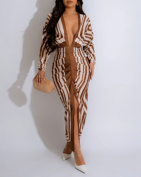 Vestido sexy con escote en V y mangas largas con abertura