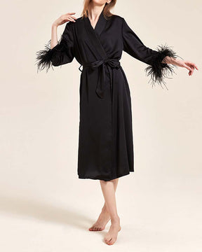 Ice Silk Satin Cuff Feather Robe