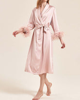 Ice Silk Satin Cuff Feather Robe