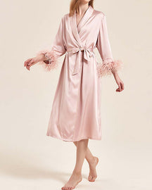 Ice Silk Satin Cuff Feather Robe