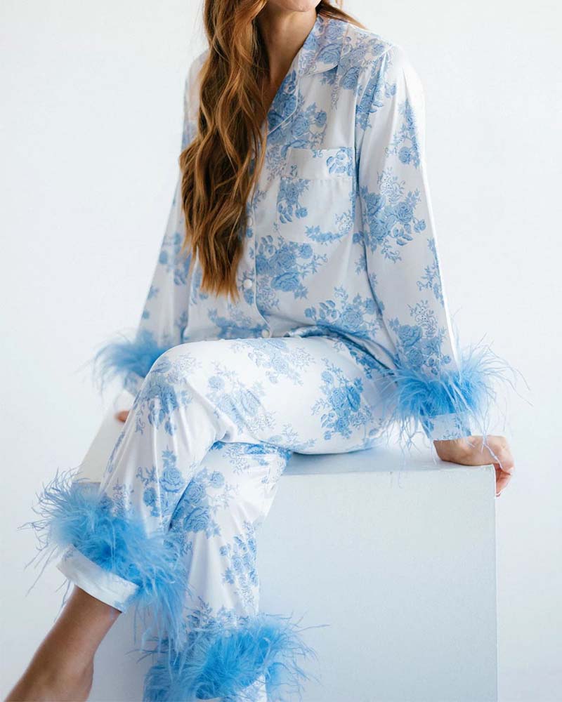 Satin Printed Long-Sleeved Suit