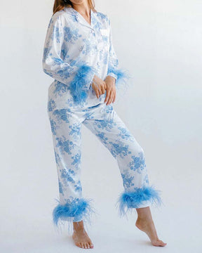 Satin Printed Long-Sleeved Suit