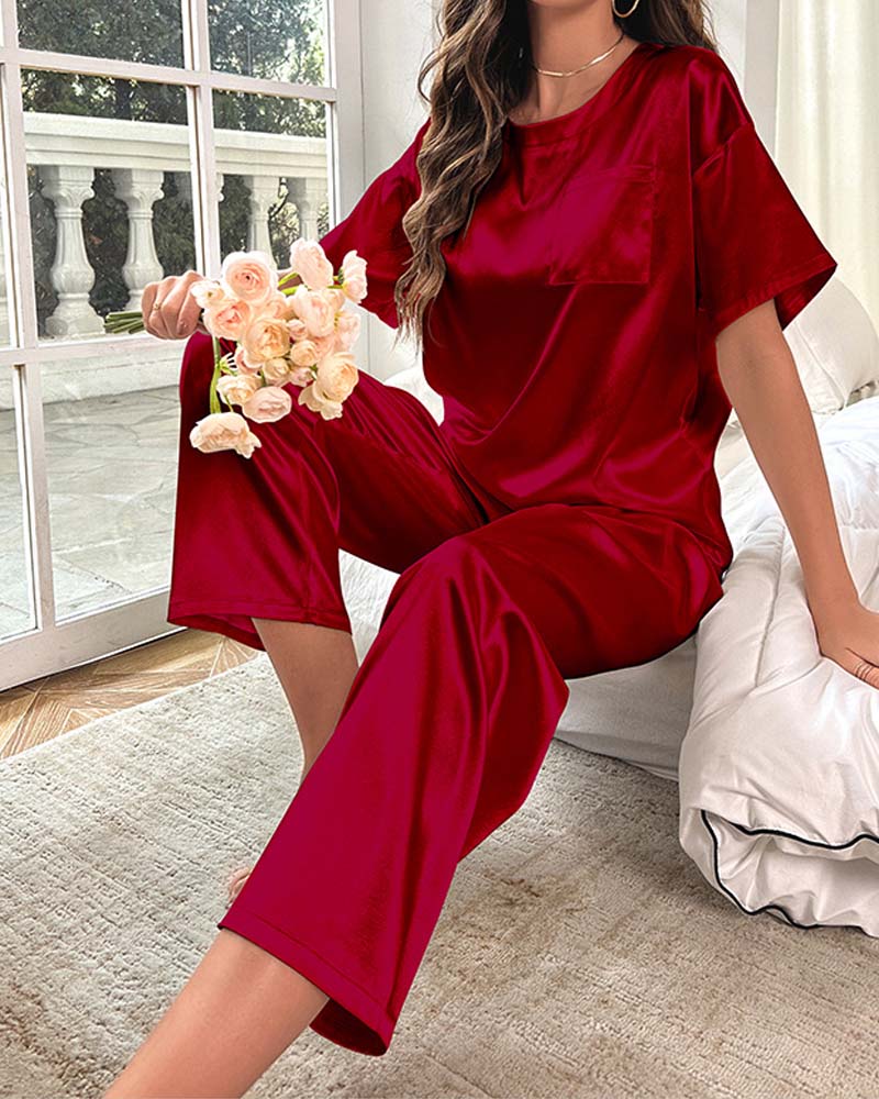 Satin Short Sleeved Trousers Loungewear