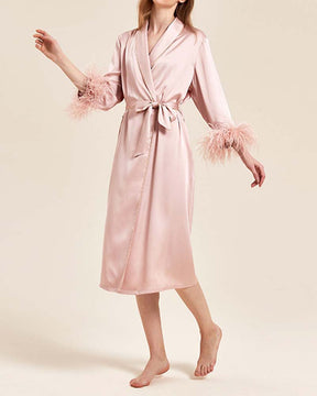 Ice Silk Satin Cuff Feather Robe