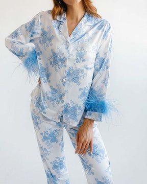 Satin Printed Long-Sleeved Suit