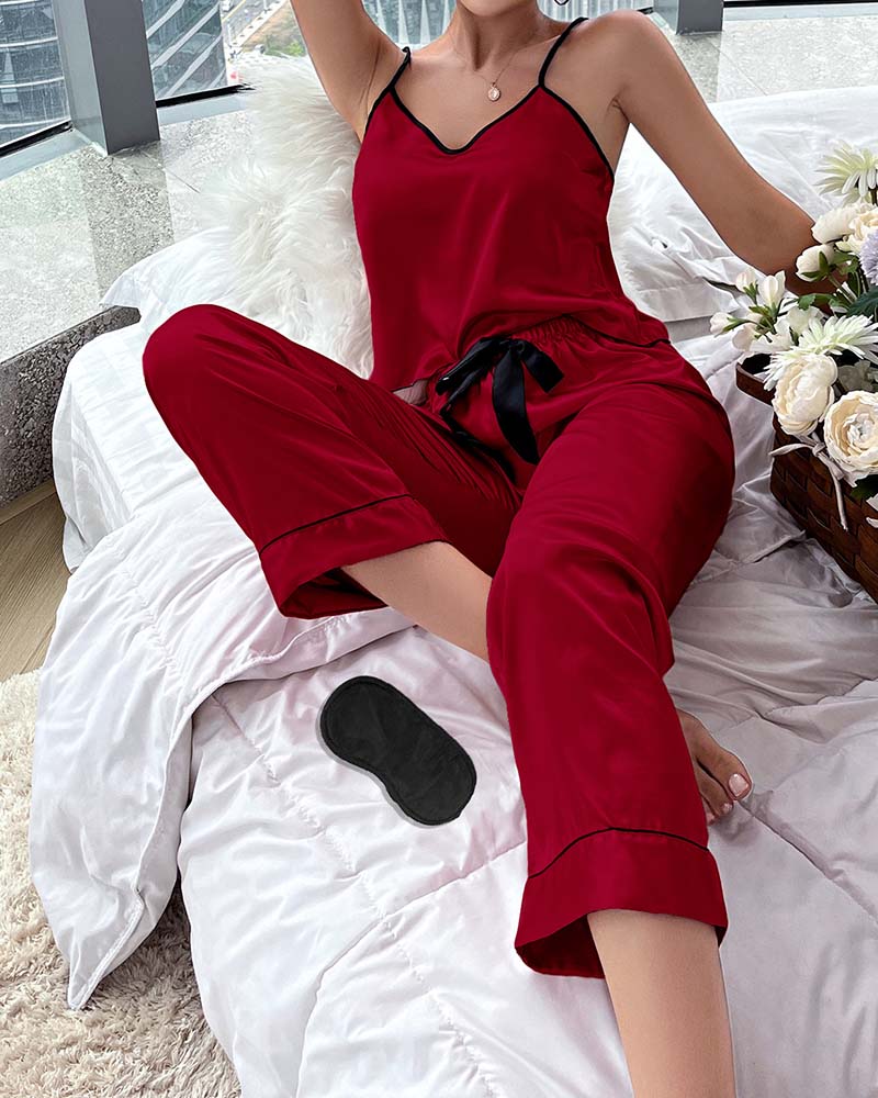 Women's Silk Satin Pajama 2 Piece Outfits Sleeveless Tank Crop Top and Wide Leg Pants Set