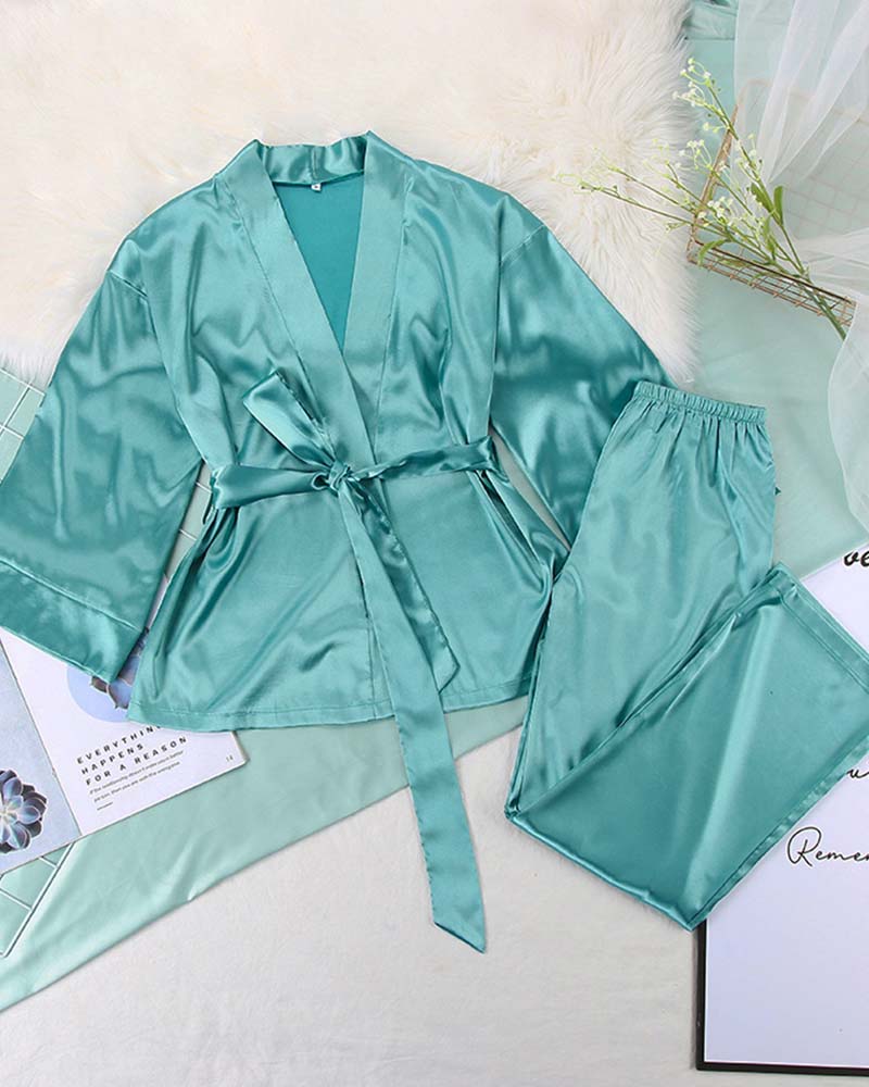 Satin Tinted Shirt With Lace-Up Nightgown