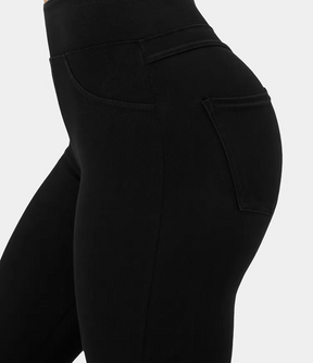 Leggings casuales de mezclilla de punto elástico con bolsillo lateral trasero de talle alto