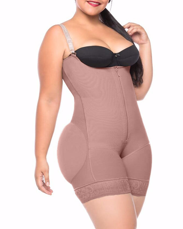 Body moldeador de cuerpo con busto abierto para mujer, ropa moldeadora con cremallera, Faja de compresión adelgazante con correas