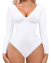 Body Control de barriga Manga larga Salir Camisa con cuello en V Una pieza Slim Top Shapewear