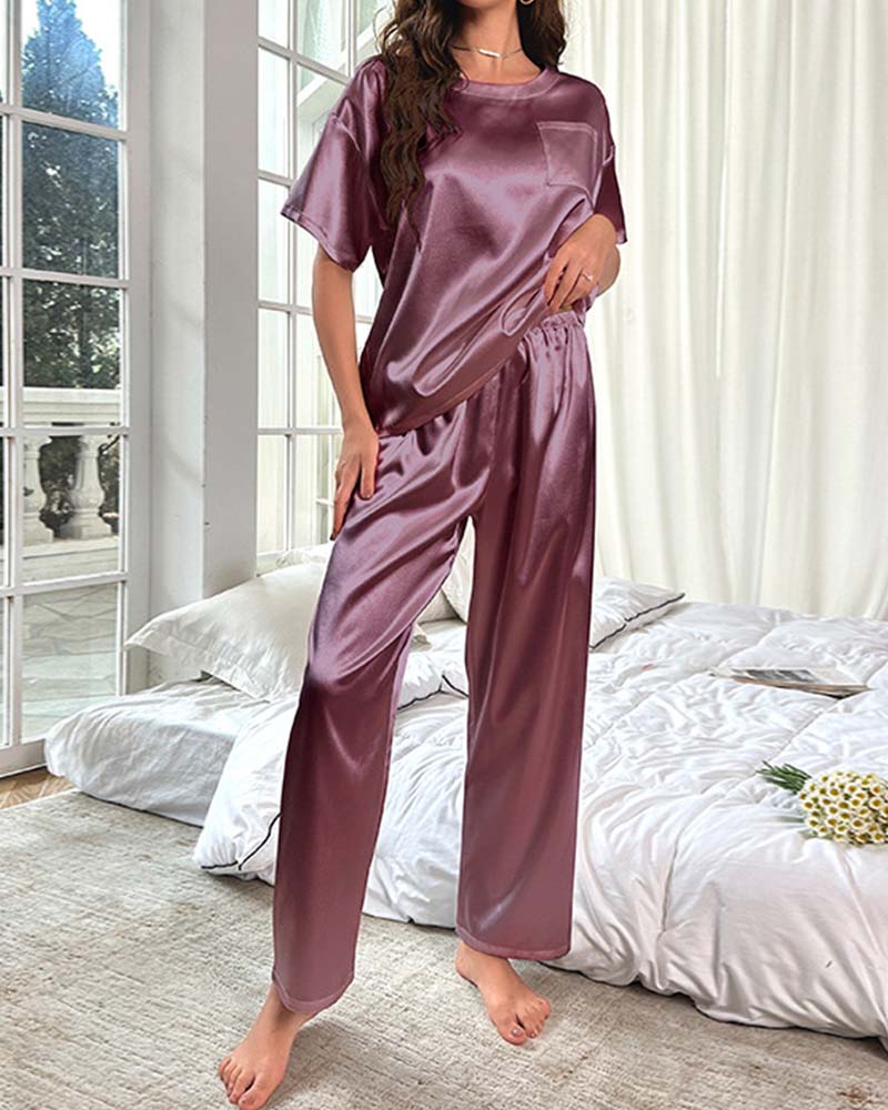 Satin Short Sleeved Trousers Loungewear