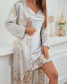 Lace-Up Robe And Nightdress Two-Piece Set