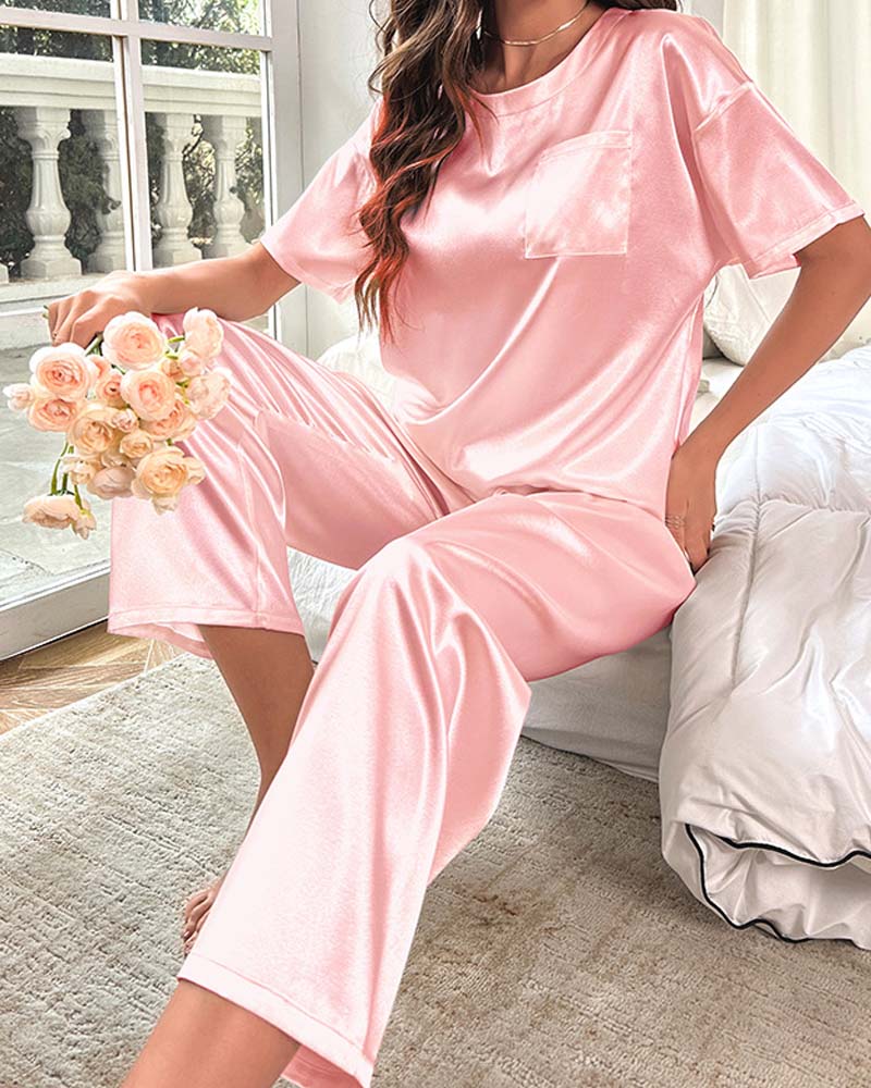 Satin Short Sleeved Trousers Loungewear