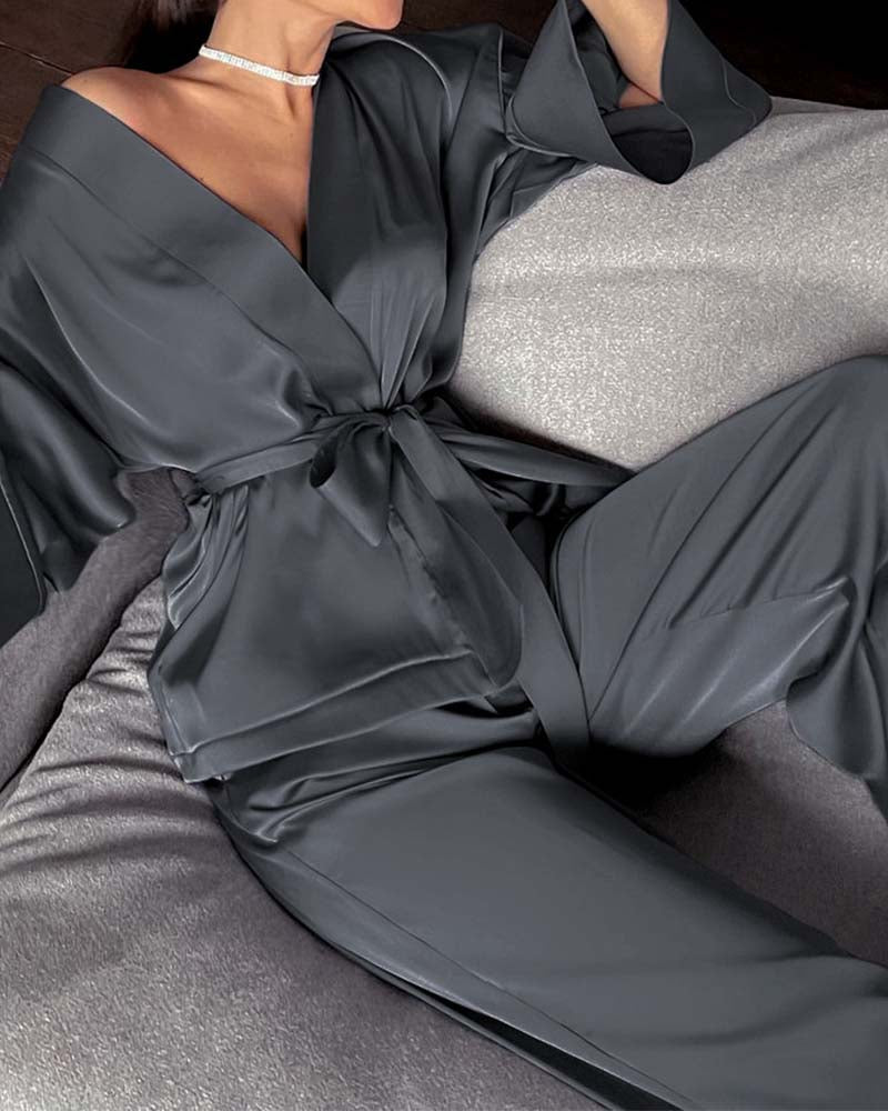 Satin Tinted Shirt With Lace-Up Nightgown