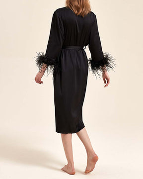 Ice Silk Satin Cuff Feather Robe