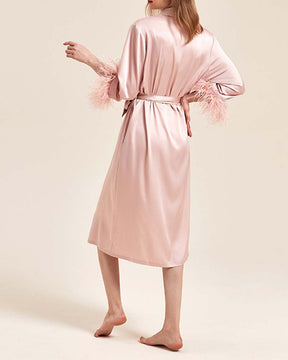 Ice Silk Satin Cuff Feather Robe