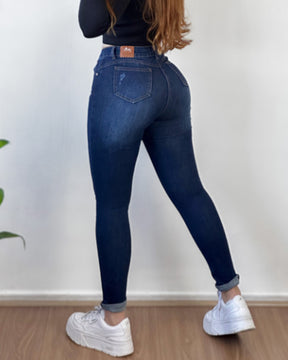 Jeans rasgados con cinturones moldeadores （Pre-Venta）