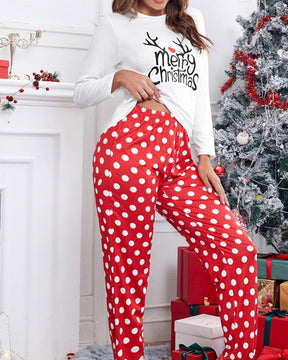 Conjunto de pijama de manga larga con estampado navideño