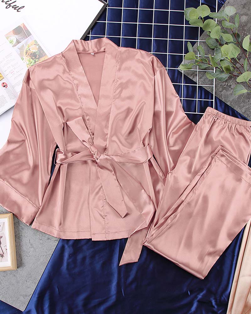 Satin Tinted Shirt With Lace-Up Nightgown