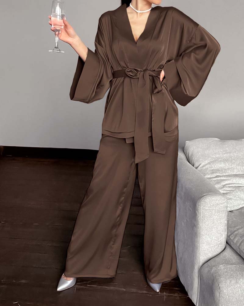 Satin Tinted Shirt With Lace-Up Nightgown